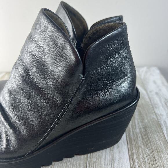 Fly London Womens Yoxy Zipper Wedge Ankle Boots EU 38 US 7.5 Graphite Leather - Picture 2 of 13